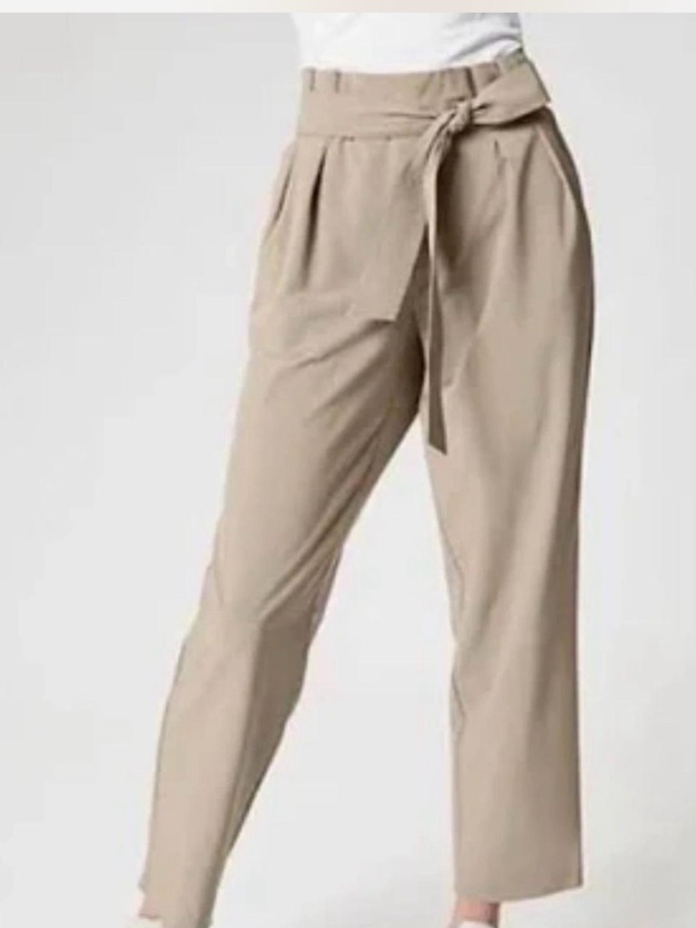 NWT Athleta Skyline Pant II High Rise Paperbag Tie Waist Beige Tan Size 16